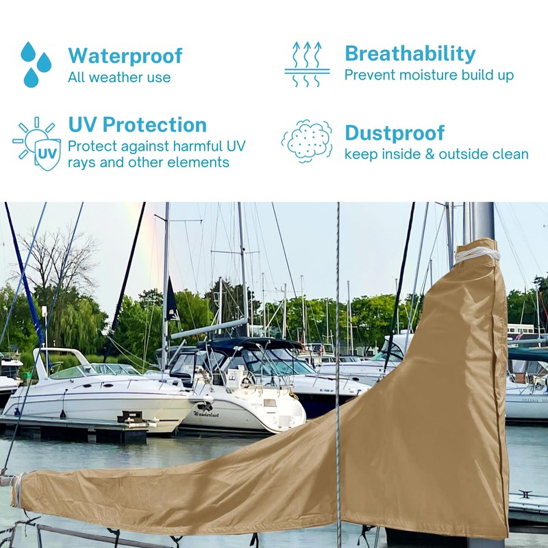 SavvyCraft Waterproof Mainsail Boom Cover, Heavy Duty 600D Sailboat Mainsail