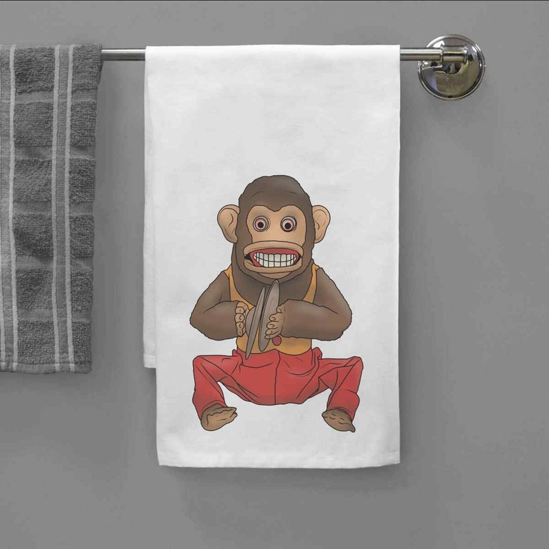 Azeeda 'Vintage Creepy Monkey Toy' White Cotton Tea Towel/Dish Cloth