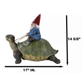 Ebros Large Whimsical Mr. Gnome Riding Giant Turtle Garden Statue 17.25" L