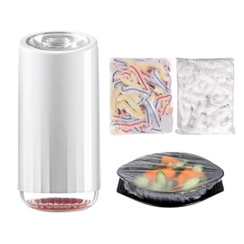 Storage Box for Cling Film, with 200 Pieces Food Storage Bags, Cling Film with Elastic Band, Cling Film and Organiser Set for the Kitchen, Dispenser for Cling Film (White)