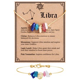 MJartoria Natural Stone Zodiac Sign Choker Necklace and Bracelet for Women, Crystals Necklace Bracelet Horoscope Healing Gemstone Crystals Astrology Jewelry Birthday Gifts, Iron, Crystal