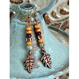 Festive Fall Copper Leaf Earrings Beads Autumn Jewelry Earrings for Women #3298FE3592