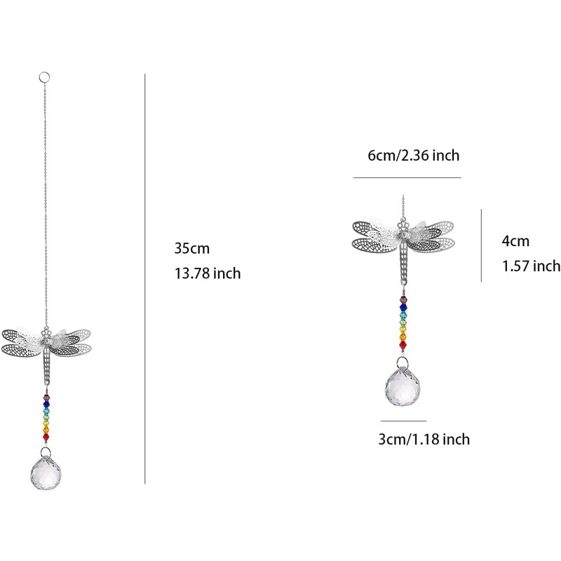 LONGSHENG 2Pcs Dragonfly Rainbow Crystal Suncatchers; Maple leaf Chandelier Crystal