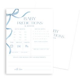 patcate Advice For New Parents Baby Shower, Baby Predictions & Advice Cards For Baby Shower Games Activities, Wishes for Baby, 25 Double-Sided Thick Cards – Blue Bow A02
