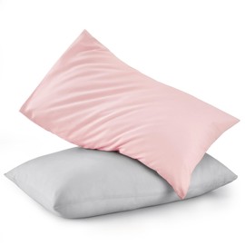 TILLYOU Toddler Pillowcase 2 Pack with Envelope Closure,13" x 18" Silky Soft Microfiber Travel Kids Pillowcase for Boys and Girls,Gray & Pink