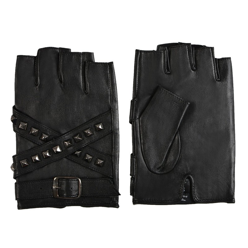 FIORETTO Men Genuine Leather Fingerless Gloves - Punk Half Finger