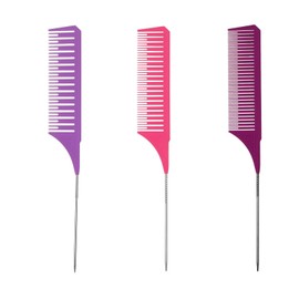 3 Sizes Highlight Comb Set, Professional Dyeing Hair Comb, Rat Tail Combs for Hair Stylist Weaving Styling, Stainless Steel Long Tail Weaving and Styling Combs, Ideal for Hair Coloring and Bleaching