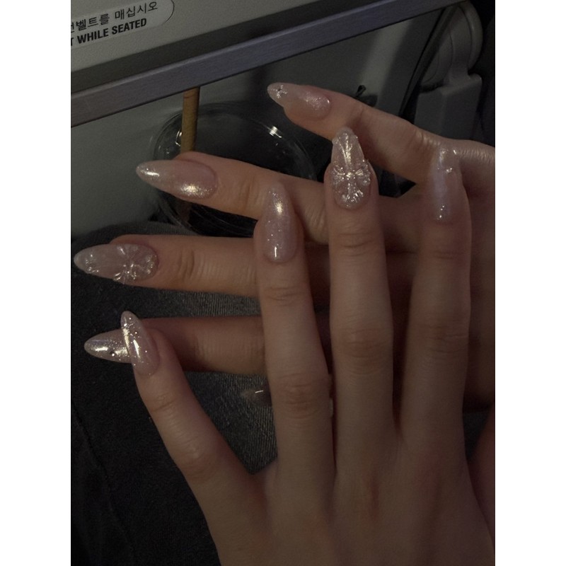 Transparent Gold Chrome Hearts Handmade Nail Tips - Almond /