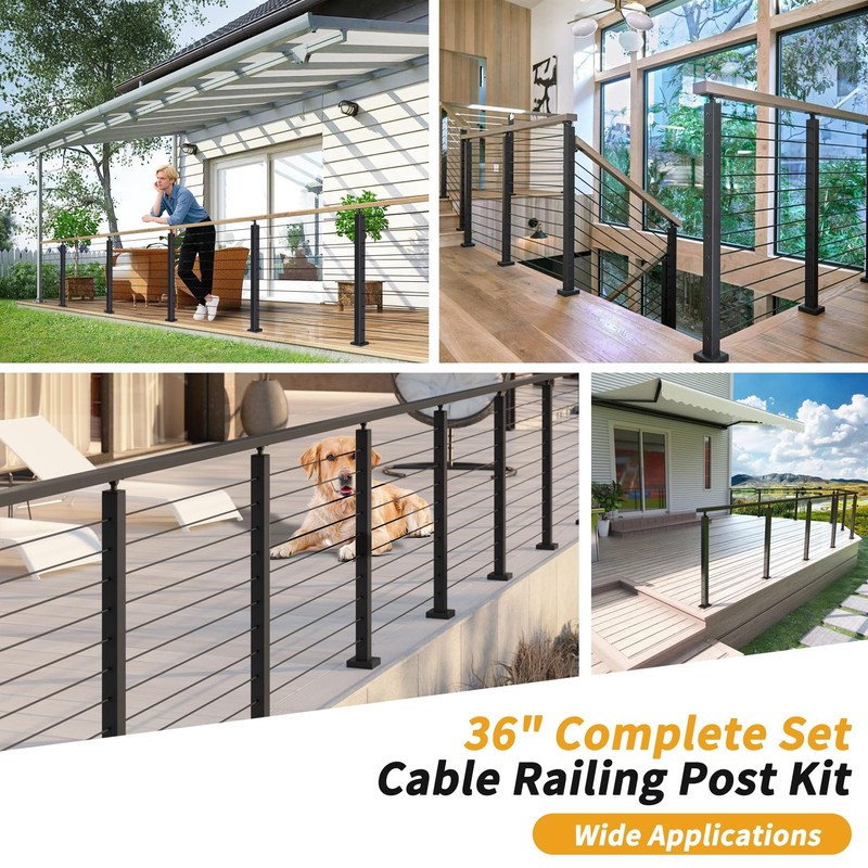 36" Black Cable Railing Kit - 4FT Adjustable Length, 2Pack