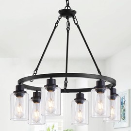 OTeedo 6-Light Farmhouse Wagon Wheel Chandeliers for Dining Room,24" Black