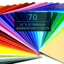 Bright Idea Permanent Vinyl Sheets - 70 Pack 12”x12” | Adhesive Vinyl Sheets, Assorted Colors (Glossy, Matte, Metallic) Permanent Vinyl Bundle Pack for Crafters - Vinyl for Cricut and Silhouette