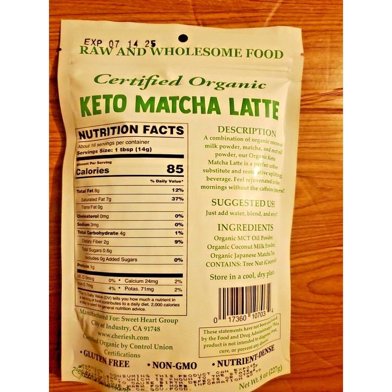 CERTIFIED ORGANIC KETO MATCHA LATTE WITH MCT OIL POWDER GLUTEN
