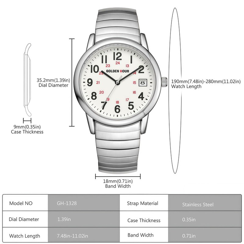 GOLDEN HOUR Watches for Men, Water Resistant Casual Watch, Easy