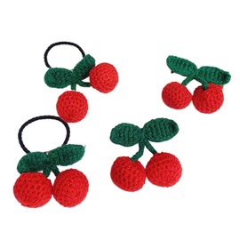ZOONAI 4Pcs Girls Cherry Hair Clips Hair ties, Sweet Handmade Crochet Cherry Hair Barrettes Elastic Hair Tie Accessories Ponytail Holder Hair Accessories for Girls Kids Teens (Red, One Size)
