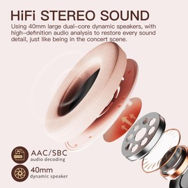 iKF T1-Wireless Wired Headphones Call Noise Cancelling Bluetooth Headset Bass Stereo Sound 50 Hours Using Time Built-in Microphone Pairing 2 Devices Compatible iOS/Android (Pink)