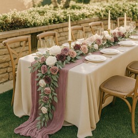 Yuxung 12ft Wedding Arch Flowers, Artificial Dusty Rose Flower Garland, Extra Long Arch Floral Garland for Backdrop Table Decor Ceremony Spring Fall Wedding Party Centerpieces, Without Drapes