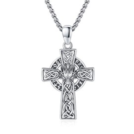 MEDWISE Keltisches Halskette 925 Sterling Silber Wikinger Wolf Kette Keltisches Kreuz Anhänger Vintage Kreuz Anhänger Amulett Schmuck für Herren Damen Jungen Männer