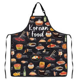WSNANG Korean Food Apron with Pockets Korean Food Lover Gift South Korea Cuisine Apron Korea Vacation Trip Souvenir Gift (CA Korean Apron)