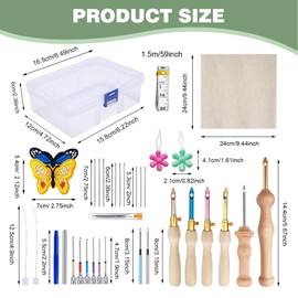 35 Piece Punch Needle Set Wooden Handle Punch Needle Adjustable Punch Needle with Storage Box Cloth Needle Threader Tools for Clothing, Embroidery and Curtains