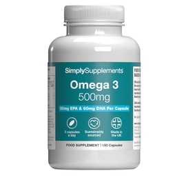 Omega 3 500mg | Supports Heart, Brain & Eye Health | Small, Easy-to-Swallow Softgel | Sustainably Sourced & Molecularly Distilled Fish Oil | 180 Softgel Capsules | UK-Made