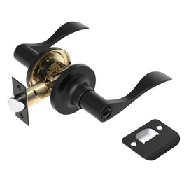 Voraus Interior Door Handles with Turn Lock,Matte Black Privacy Interior Door knobs，Door Locks Bathroom Lever Door Handle,1 Pack