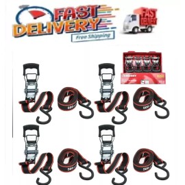 Husky 4-Pack Ratchet Tie-Down Straps 12 ft x 1", S-Hook, Quick Thumb Release, 1500 lbs