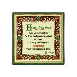Royal Tara Home Blessing Ceramic Coaster Tabletop Protection Square Irish Traditional Design Heat-Resistant Suitable for Drinks Decor Bar Table Housewarming Gift (4.25" x 4.25") (Home Blessing)