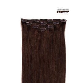 Winsky Extensiones De Cabello 22" Clip En Cabello Humano Para Mujeres - Sedoso Recto Remy Real Largo Cabello Humano Clip En 90Gramos 4Piezas Marrón Medio #4 Color #4 Marrón Medio