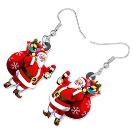 RAIDIN Acrylic Cute Christmas Santa Earrings Gifts for Women Girls Children Holiday Hypoallergenic Dangle Drop Earrings Jewellery for Festival Party Decorations, Acrylic, No Gemstone