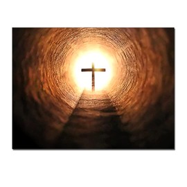 QBQT Cross Stairway to heaven Picture Prayer Room Wall Decor Crosses Landscape Canvas Wall Art Holy Light Picture Artwork Living Room Decor Frame 12x16inch Pull Out of the Abyss