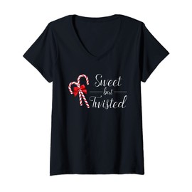 Womens Sweet But Twisted Candy Cane Christmas Xmas V-Neck T-Shirt