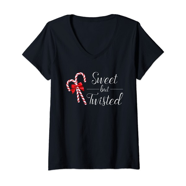 Womens Sweet But Twisted Candy Cane Christmas Xmas V-Neck T-Shirt