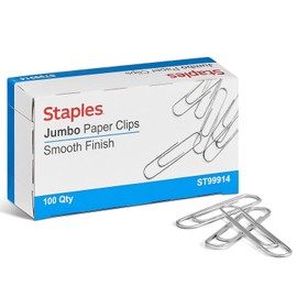 Staples Paper Clips, 1.75 Inch, Heavy-Duty Jumbo Smooth Paperclips for Office, School, Personal Use, 100-Pack, Silver