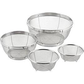 Yoshikawa Colander, 4-piece (5.1, 5.9, 7.5, 9.8 inches (13, 15, 19, 25 cm)), Stainless Steel, 4-Size Set, Mizulead II, Tsubame Sanjo, Made in Japan, SJ3468