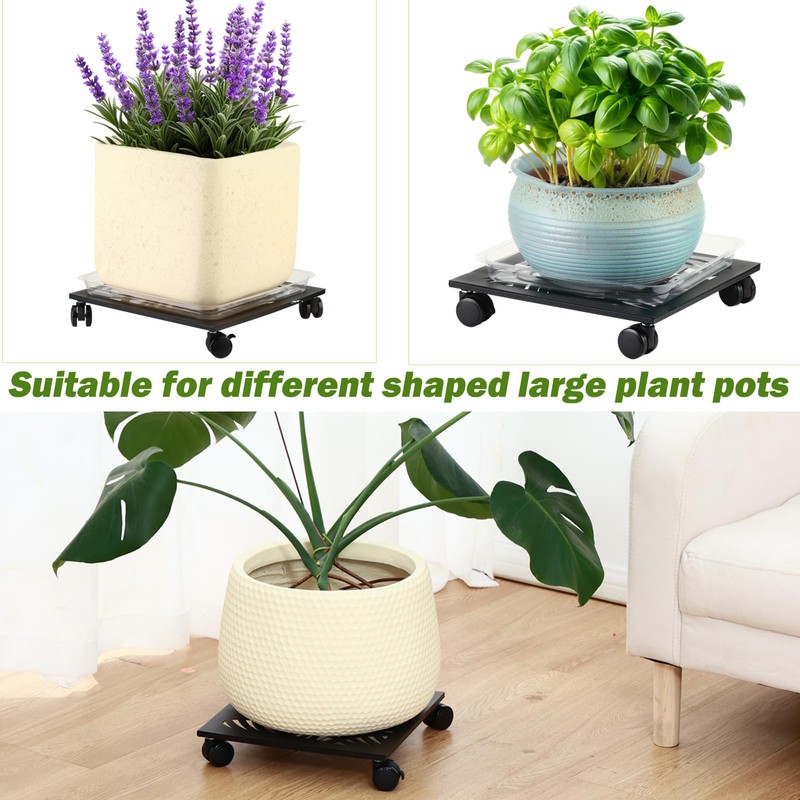 2 Packs 12" Metal Square Plant Caddy with Wheels Large