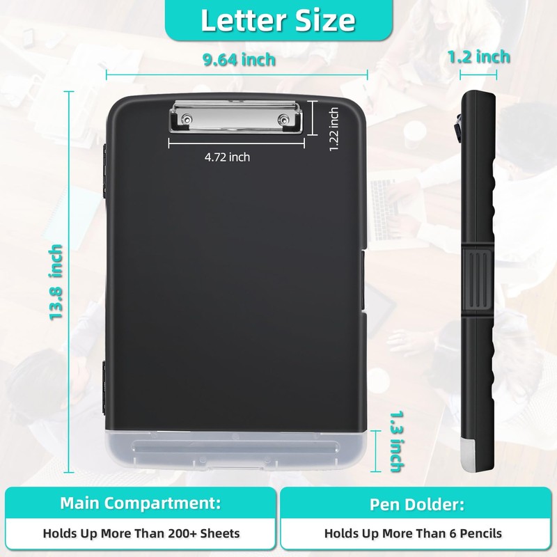 Sunnyclip Clipboard with Storage, Real Hinge Heavy Duty 8.5x11 Clipboards