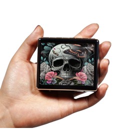 DingRound Silver Vintage Pill Box 7 Day Metal Pill Box with Mirror and 8 Compartments Cute Travel Pill Organizer for Purse (Butterfly Bush Skull)