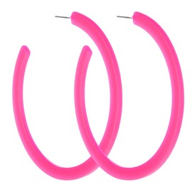 Hot Pink Hoop Earrings Retro Neon Pink Dangle Earrings 80s 90s Earrings for Women Colorful Large Hoop Earrings Acrylic C Shape Trendy Chunky Earrings Candy Color Lightweight Big Hoop Statement Earring