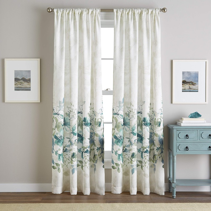 CHF Watercolor Floral Print Single Curtain Panel - Flip Over