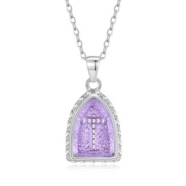 Crystal Diamond Initial Necklace, 18+3 Inch Resizable Purple Letter Pendant Name Alphabet Jewelry for Women (Tunnel-type T)