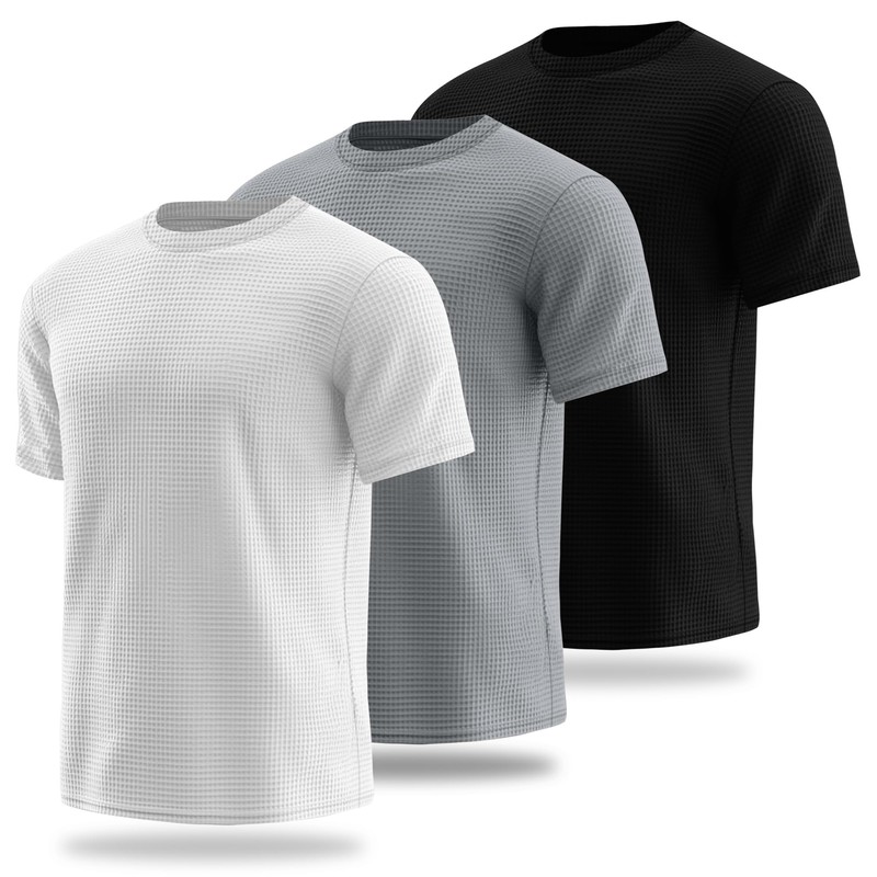 Ficerd 3 Pack Men's Short Sleeve Waffle Knit Shirts, Casual