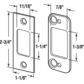 Prime-Line E 2479 Deadbolt Strike, 2 Piece, High Security, 1/8 In. Heavy gauge Steel, Brass Plated Set (Single Pack)