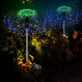 LSLCQW 2 Packs of Outdoor Solar Garden Lights， Solar Firework Lights, Waterproof Updated 120LED Lights, Suitable for Garden Terrace Courtyard Lawn Party Wedding Christmas Decoration (Colorfu