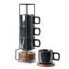 LUKA Porcelain Stackable Espresso Cups with Saucers and Metal Stand,