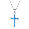 PELEIFA Blue Opal Cross Crucifix Necklace,Opal 925 Stering Silver Saint