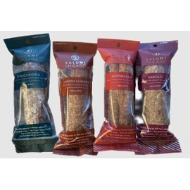 Salumi Chicago Artisan Salami (Variety) - Uncured, Gluten Free, Sugar Free, Keto Snack (4 x 5.3 oz.) Soppressata, Finocchiona, Barolo, Spanish Chorizo. Hand Toasted Spices, slowly fermented. No Cane Sugar, No Dextrose, No MSG, No lactose