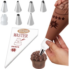 Kit 300Pzs Mangas Pastelera y 7 Boquillas Decorativa para Pastelería, Bolsas Pastelera Resistente para Glaseado, Suministros para Decoración de Pasteles, Herramientas para Principiante Amantes Hornear