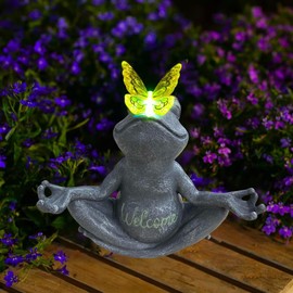 HIAME Garden Decoration Butterflies Decorative Solar Lights for Outdoor Balcony Garden Decoration Courtyard Layout Cute Cat Top Butterfly Ornaments Resin Solar Lights Outdoor Creative Animals (C)
