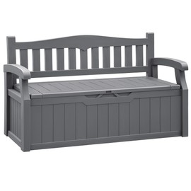 Flamaker 80 Gallon Storage Bench Outdoor Indoor, Durable All-Weather Seating with Hidden Storage, Lockable Deck Box for Garden, Patio, Poolside (Grey)