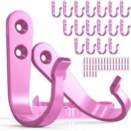 20PCS Wall Hooks for hanging, Metal Wall Hooks for Coats, Coat hooks for Wall, Heavy Duty Single Prong Wall Hooks With 40 Pieces Screws for Hanging Coats，Towel，Backpack，Hat, Dog Leashes (Pink )